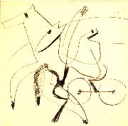 Ernst Ludwig Kirchner, Harnessed team - Pen in ink